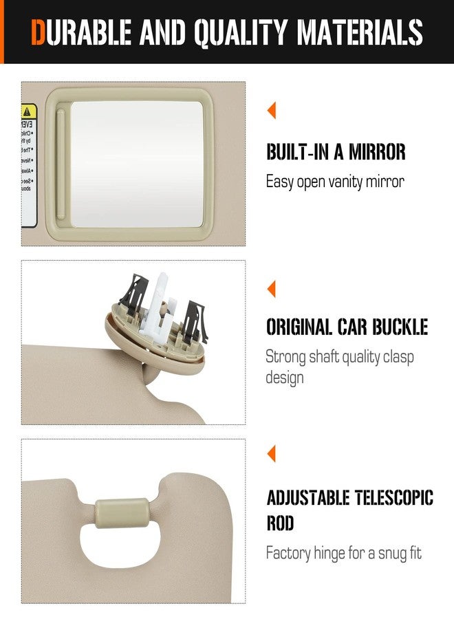 AEagle Left Driver Side Beige Sun Visor for 2006-2013 Toyota RAV4, Sunvisor with Vanity Light Replacement 74320-42501-B2 - Image 3